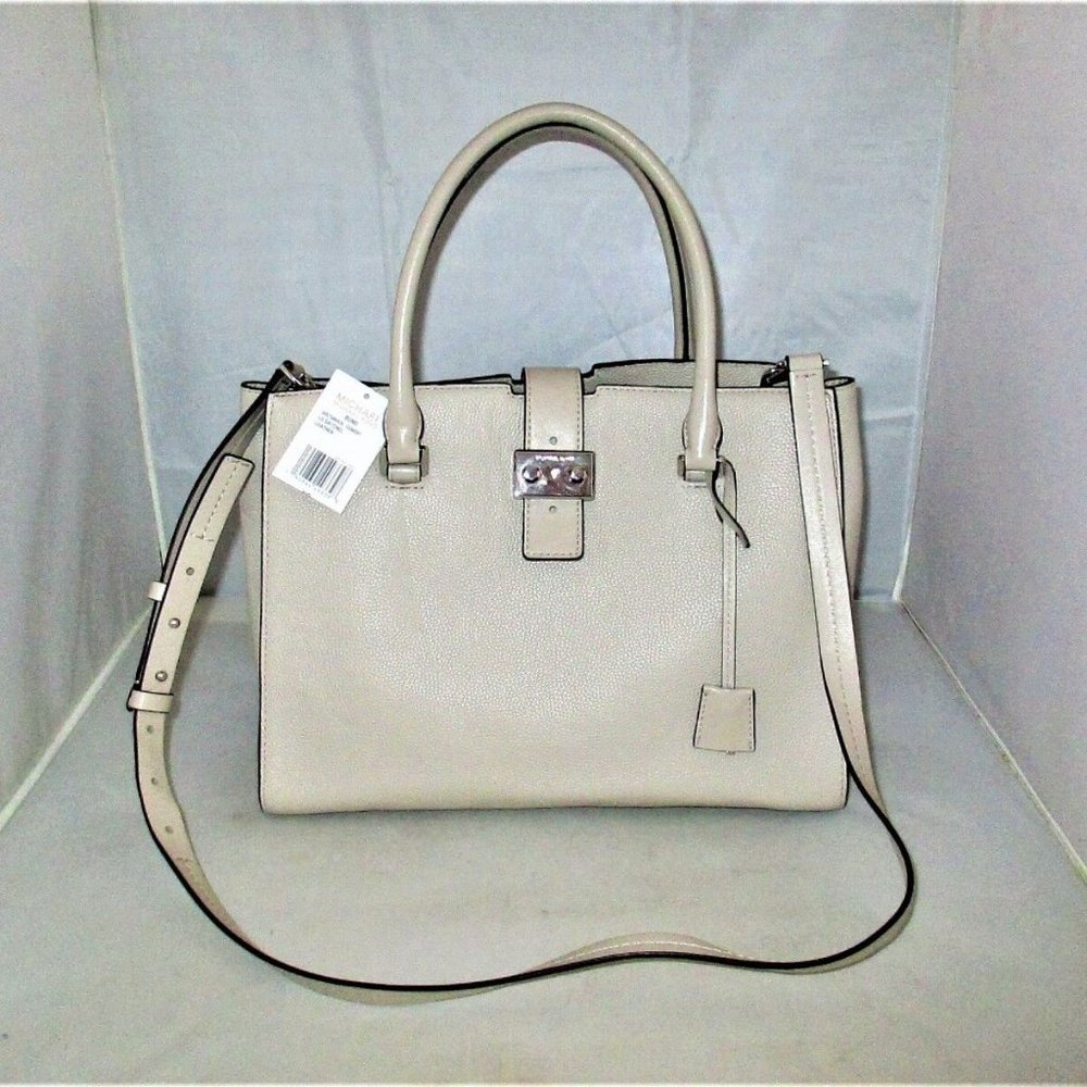 Michael Kors Bond Large Pebbled Leather Satchel w/ Pouch $498 Cement  #035
